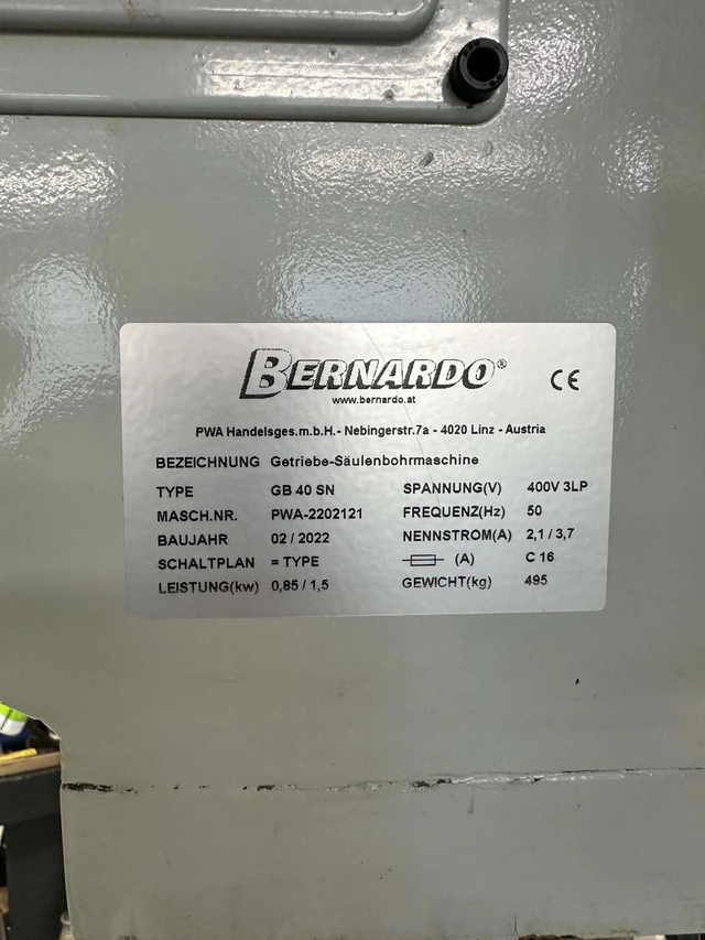GB 40 SN Søyleboremaskin med vinkelbord Bernardo - Demobrukt 
