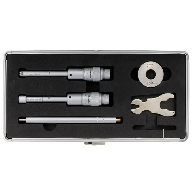 3-punkt mikrometer sett 12-20mm Med Forlengelser og innstillingsring 