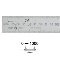 St&#229;llinjal 300x13x0,5 mm rustfri Lasergravert mm/mm skala ID-nr. (EC I)